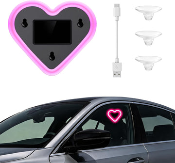 HeartGlow Neon Heart Car Window Light with USB cable and suction cups